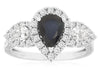 2.20CT DIAMOND & AAA SAPPHIRE 14KT WHITE GOLD 3D PEAR SHAPE & ROUND 3 STONE RING