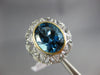 LARGE 6.04CT AAA LONDON BLUE TOPAZ & WHITE SAPPHIRE 14KT 2 TONE GOLD OVAL RING