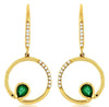 0.38CT DIAMOND & AAA EMERALD 14K YELLOW GOLD 3D CIRCLE OF LIFE HANGING EARRINGS