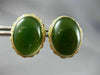 ANTIQUE LARGE & AAA JADE 14KT YELLOW GOLD 3D OVAL FILIGREE STUD EARRINGS #26105