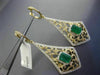 ESTATE LARGE 3.15CT DIAMOND EMERALD 14KT TWO TONE GOLD FILIGREE HANGING EARRINGS