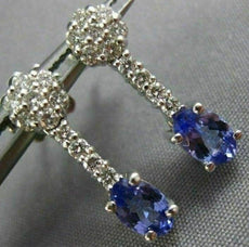 ESTATE 1.64CTW DIAMOND TANZANITE 14KT WHITE GOLD HANGING CLUSTER EARRINGS #11426