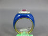 ESTATE .60CT DIAMOND & AAA RUBY & BLUE ENAMEL 18K YELLOW GOLD 3D FLOWER FUN RING
