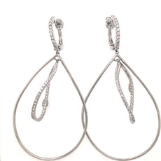 EXTRA LARGE 1.49CT DIAMOND 18KT WHITE GOLD 3D DOUBLE TEAR DROP HANGING EARRINGS