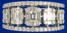 LARGE 1.57CT DIAMOND 18K WHITE GOLD 3D ROUND & BAGUETTE SQUARE ANNIVERSARY RING