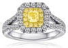 1.31CT WHITE FANCY YELLOW DIAMOND 14K 2 TONE GOLD CUSHION SQUARE ENGAGEMENT RING