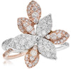 ESTATE LARGE .90CT DIAMOND 14KT WHITE & ROSE GOLD 3D MULTI LEAF FLOWER LOVE RING