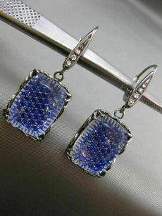 ESTATE LARGE 2.15CT DIAMOND & SAPPHIRE 18K BLACK GOLD FILIGREE LEVERBACK EARRING