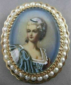 ANTIQUE LARGE QUEEN PEARL 14KT YELLOW GOLD LADY CAMEO FILIGREE PIN PENDANT #2694
