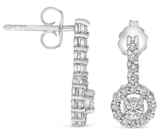 .85CT DIAMOND 14KT WHITE GOLD CLASSIC ROUND FLOWER SHARED PRONG HANGING EARRINGS