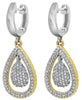 .55CT DIAMOND 14K TWO TONE GOLD 3D PAVE DOUBLE TEAR DROP HUGGIE HANGING EARRINGS