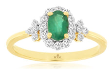.76CT DIAMOND & AAA EMERALD 14K YELLOW GOLD 3D OVAL & ROUND HALO ENGAGEMENT RING