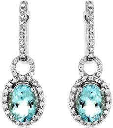2.53CT DIAMOND & AAA AQUAMARINE 14KT WHITE GOLD OVAL & ROUND LOVE KNOT EARRINGS