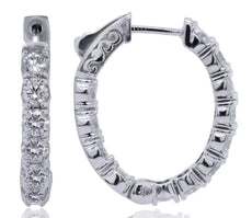 ESTATE 3CT DIAMOND 14KT WHITE GOLD CLASSIC INSIDE OUT OVAL HOOP HANGING EARRINGS