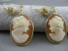 ANTIQUE 14KT YELLOW GOLD LADY SHELL CAMEO WIRE HANGING FILIGREE EARRINGS #20163