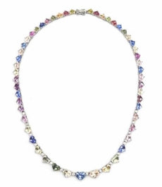 40.97CT DIAMOND & AAA SAPPHIRE 18KT WHITE GOLD HEART SHAPE & ROUND LOVE NECKLACE