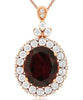 LARGE 5.75CT DIAMOND & AAA GARNET 14K ROSE GOLD 3D OVAL FLOWER FLOATING PENDANT