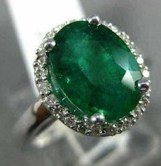 LARGE 3CT DIAMOND & AAA COLOMBIAN EMERALD 14K WHITE GOLD 3D HALO ENGAGEMENT RING
