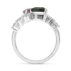 WIDE 4.45CT DIAMOND & AAA PINK & GREEN SAPPHIRE 18KT WHITE GOLD PEAR SHAPE RING
