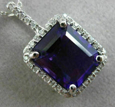 ESTATE LARGE 7.04CT DIAMOND & AMETHYST 14KT WHITE GOLD FILIGREE FLOATING PENDANT