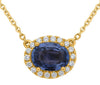 1.35CT DIAMOND & AAA SAPPHIRE 14KT YELLOW GOLD OVAL SOLITAIRE HALO LOVE NECKLACE