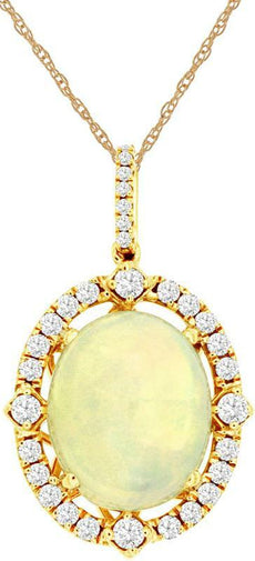 3.38CT DIAMOND & AAA OPAL 14KT YELLOW GOLD 3D OVAL & ROUND HALO FLOWER PENDANT