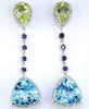 14.32CT DIAMOND & AAA MULTI GEM 14KT WHITE GOLD 3D TRILLION HANGING EARRINGS