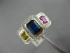 ESTATE WIDE 2.57CT DIAMOND & MULTI COLOR SAPPHIRE 18K WHITE GOLD ENGAGEMENT RING