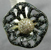 ESTATE LARGE 1.32CT WHITE & BLACK DIAMOND 14K YELLOW & BLACK GOLD 3D FLOWER RING