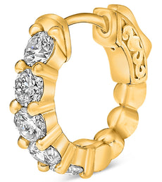 1.83CT DIAMOND 14K YELLOW GOLD 5 STONE SHARED PRONG HUGGIE HOOP HANGING EARRINGS