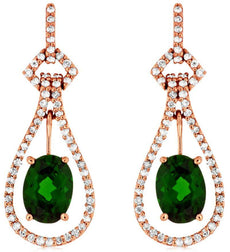 2.24CT DIAMOND & AAA GREEN GARNET 14K ROSE GOLD OVAL TEAR DROP HANGING EARRINGS