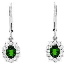 1.18CT DIAMOND & AAA RUSSALITE 14KT WHITE GOLD FLOWER LEVERBACK HANGING EARRINGS