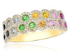 1.03CT DIAMOND & AAA MULTI GEM 14KT YELLOW GOLD 3D DOUBLE HALO ANNIVERSARY RING