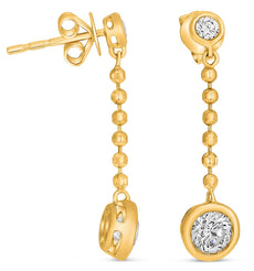 1.15CT DIAMOND 14K YELLOW GOLD ROUND DOUBLE SOLITAIRE BEZEL FUN HANGING EARRINGS