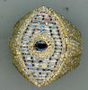 EXTRA LARGE 3.02CT DIAMOND & AAA SAPPHIRE 14KT 2 TONE GOLD EVIL EYE UNISEX RING