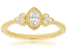 .26CT DIAMOND 14KT YELLOW GOLD 3D MARQUISE & ROUND BEZEL 7 STONE ENGAGEMENT RING