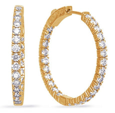 ESTATE 1.68CT DIAMOND 14KT YELLOW GOLD 3D ROUND INSIDE OUT HOOP HANGING EARRINGS