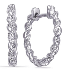 ESTATE .10CT DIAMOND 14K WHITE GOLD 3D CLASSIC ROPE HUGGIE HOOP HANGING EARRINGS
