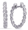 ESTATE .10CT DIAMOND 14K WHITE GOLD 3D CLASSIC ROPE HUGGIE HOOP HANGING EARRINGS