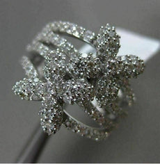 ESTATE WIDE 1.91CT DIAMOND 18K WHITE GOLD 3D MULTI ROW FLOWER BUTTERFLY FUN RING