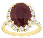 LARGE 7.0CT DIAMOND & AAA RUBY 14K YELLOW GOLD OVAL & ROUND HALO ENGAGEMENT RING