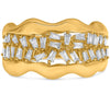 LARGE .54CT DIAMOND 14KT YELLOW GOLD TAPERED BAGUETTE MULTI ROW BAMBOO FUN RING