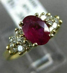 ESTATE 1.23CT DIAMOND & AAA RUBY 14KT YELLOW GOLD 3D OVAL ENGAGEMENT RING #2451
