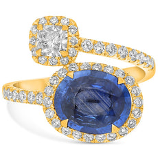 LARGE 3.25CT DIAMOND & AAA SAPPHIRE 18KT YELLOW GOLD MULTI SHAPE SOLITAIRE RING