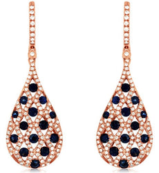 LARGE 2.20CT DIAMOND & AAA SAPPHIRE 14KT ROSE GOLD 3D TEAR DROP HANGING EARRINGS
