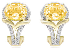 2.63CT DIAMOND & AAA CITRINE 14KT YELLOW GOLD OVAL & ROUND V SHAPE FUN EARRINGS