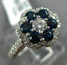 ESTATE WIDE 3.60CT DIAMOND & AAA ROUND SAPPHIRE 14KT WHITE GOLD 3D FLOWER RING