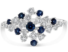 ESTATE WIDE .78CT DIAMOND & AAA SAPPHIRE 14KT WHITE GOLD 3D CLUSTER FUN RING