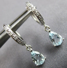 2.16CT DIAMOND & AAA AQUAMARINE 14KT WHITE GOLD PEAR SHAPE & ROUND STUD EARRINGS