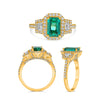 LARGE GIA 1.77CT DIAMOND & AAA EMERALD 14KT YELOW GOLD 3 STONE ENGAGEMENT RING